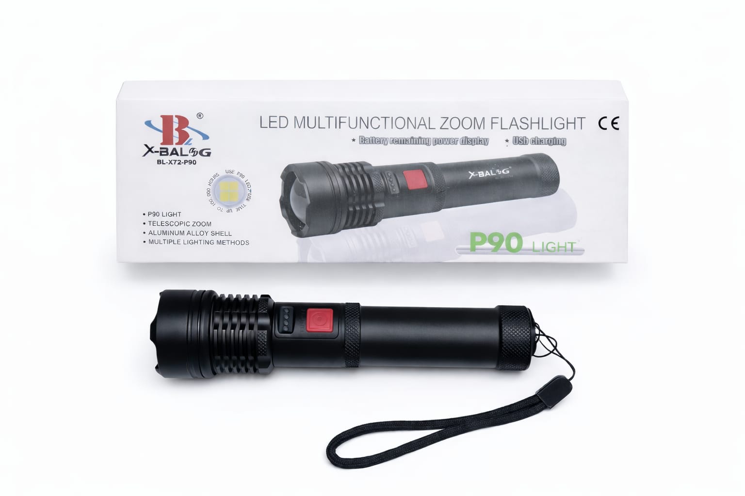 LED-Multifunktions-Zoom-Taschenlampe P90 mit USB-Ladefunktion